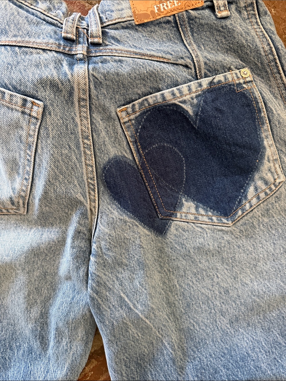 We The Free Light Blue Wide-Leg Jeans with Dark Blue Heart Patches - Picture 9 of 13